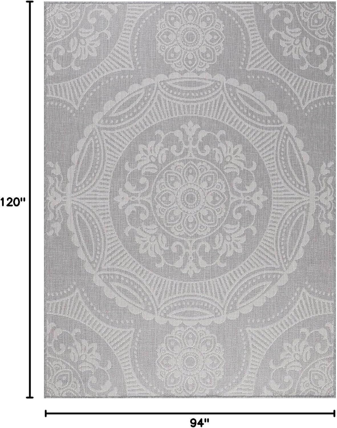 Medallion Outdoor Rug 8x10 Washable Outside Carpet for Indoor Patio Porch Waterproof Easy Cleaning Non Shedding Area Rugs Gray 8 x 10