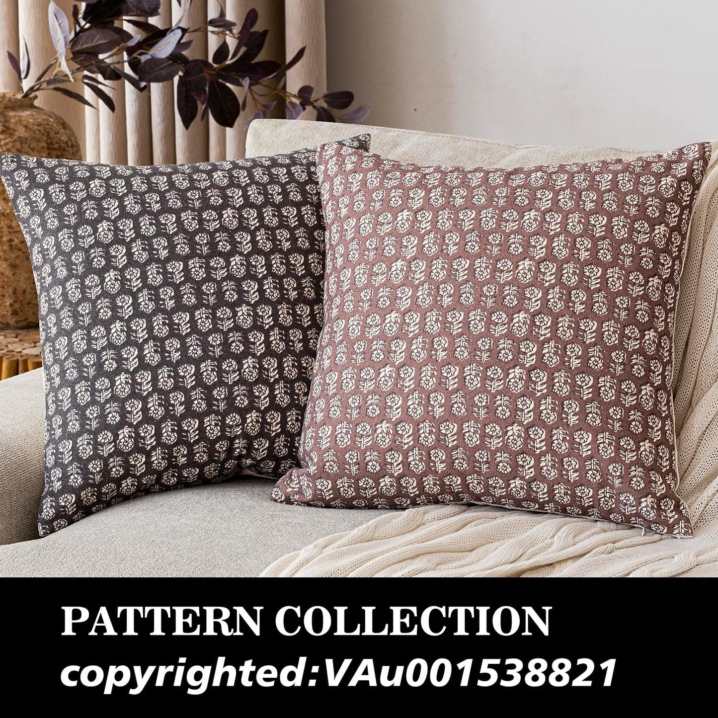 Foindtower Set of 2 Decorative Vintage Floral Print Throw Pillow Covers Neutral Modern Farmhouse Cushion Covers Boho Home Decor for Sofa Couch Chair Bedroom Living Room Outdoor,22×22 Inch,Wine Red