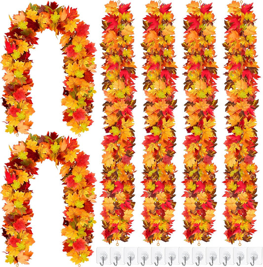 Fovths 6 Pack Maple Leaves Garland 5.8ft/Pc Artificial Fall Decorations Colorful Autumn Hanging Vine for Thanksgiving Halloween Fireplace Indoor Outdoor Decor