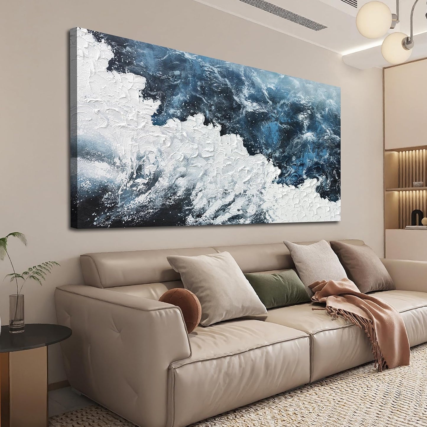 Canvas Wall Art Decor Abstract Canvas Wall Pictures for Living Room Large Blue White Wall Art Prints Beach Wave Artwork for Walls Coastal Modern Wall Art Decorations Home Office Wall Art Decor 20" X 40"