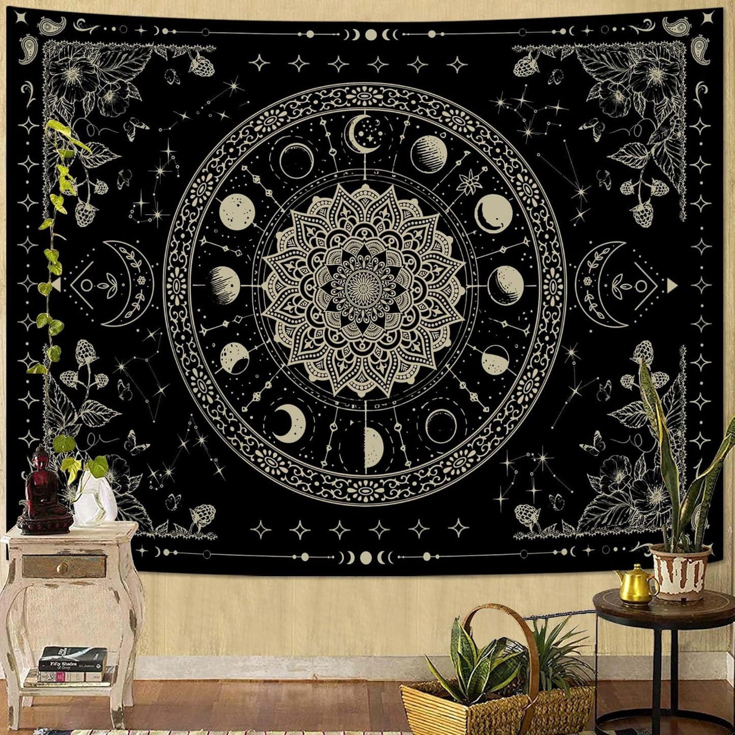 Lunerfex Mandala Moon Tapestry Boho Tapestry for Bedroom Black Tapestries Wall Hanging Living Room Wall Art and Home Decor 70x90