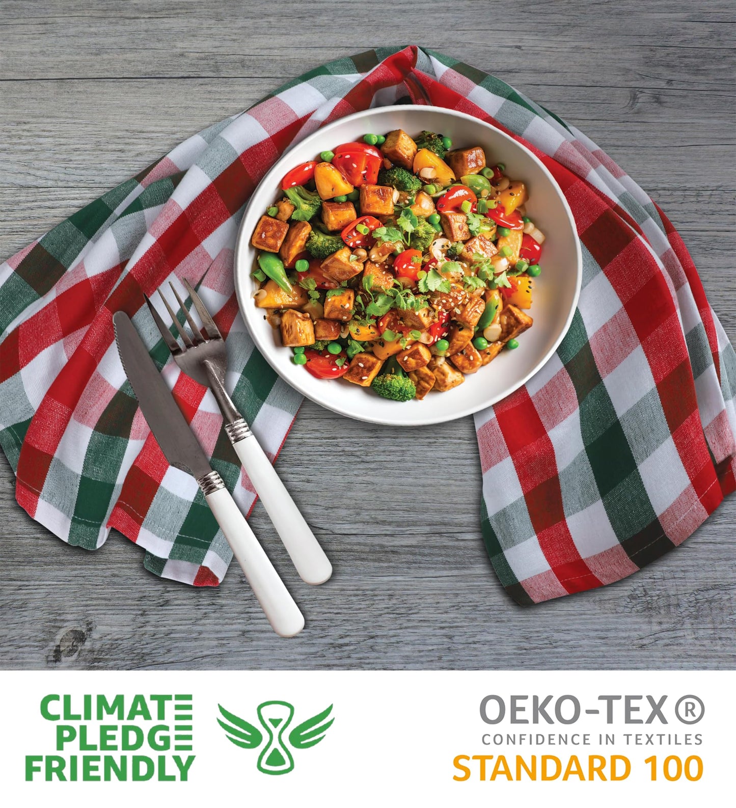 Christmas Kitchen Towels Set (6 Pack) – 100% Cotton, Absorbent Dish Cloths with Hanging Loop (X-Mas Checks, 20"x30")