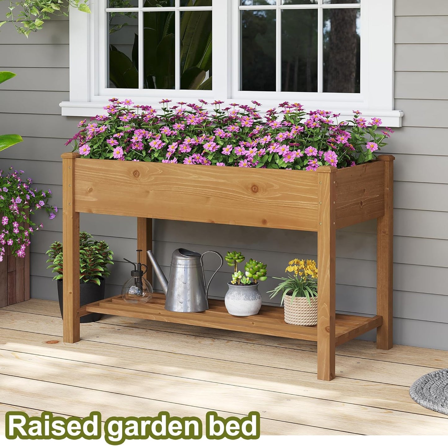 GHWIE Raised Garden Bed with Shelf,Elevated Wooden Planter Box with Legs,Garden Planter for Backyard, Patio, Balcony