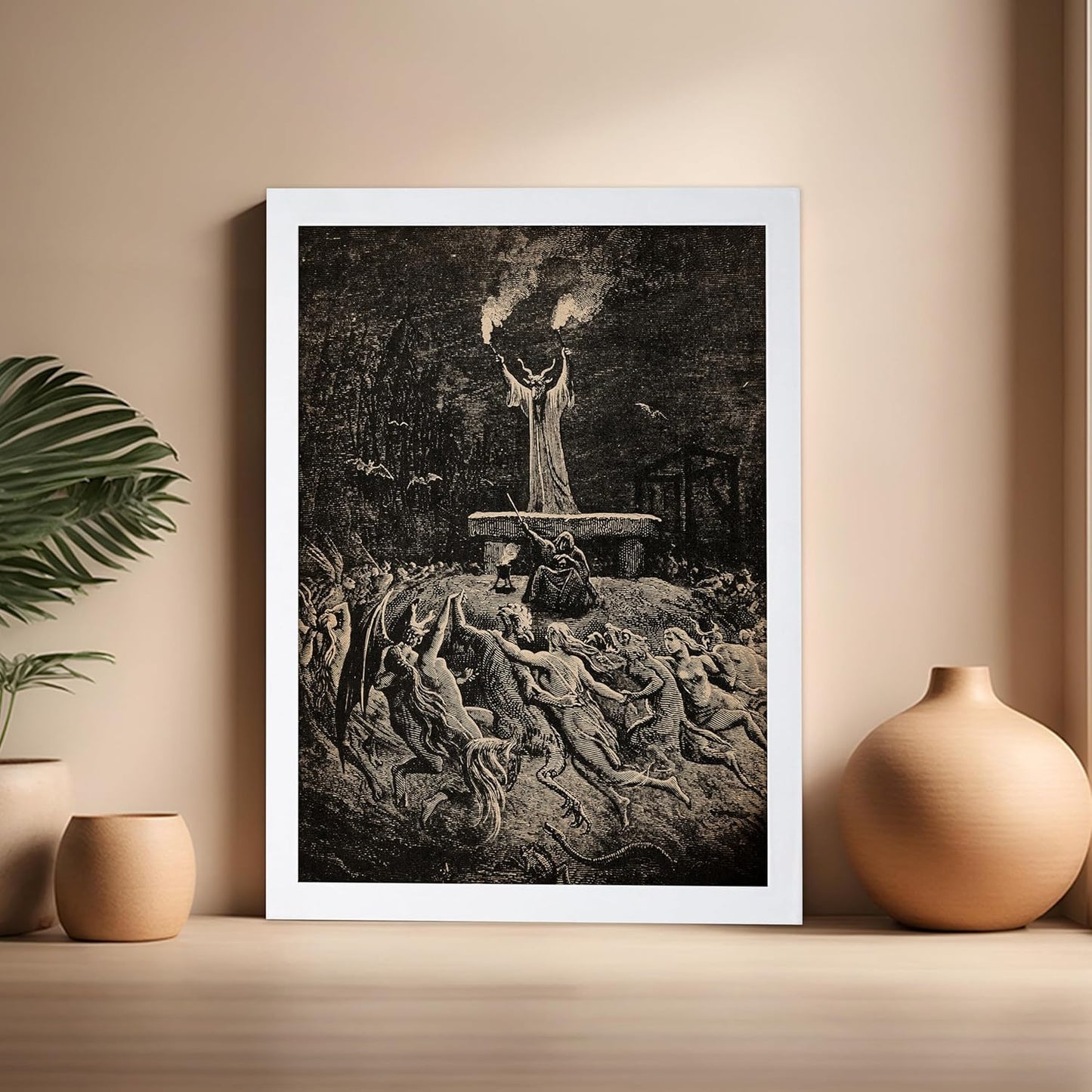 Poster Master Vintage Gustave Dore Poster - Retro Illustration Print - Gift for Gothic, Horror Fan - Dance of Sabbath, Witch, Magic, Spell - Wall Decor for Bedroom, Dorm, 16x20 White Framed