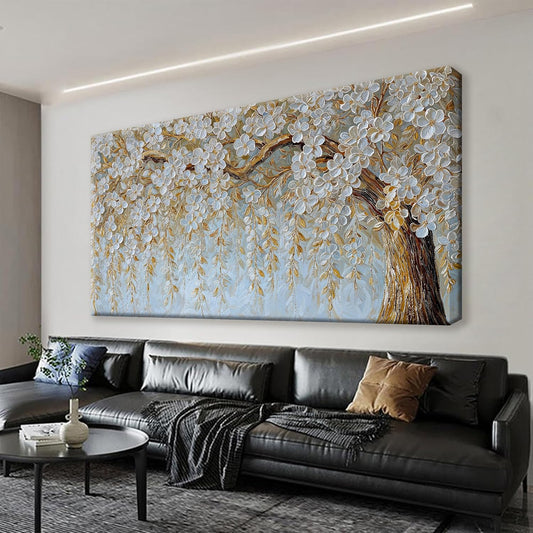 Wall Art Living Room Flower White Tree Wall Art Modern Canvas Art Wall Decor Home Wall Decor Suitable Picture For Bedroom Apartment Office Can Be Hung 24" X 48"