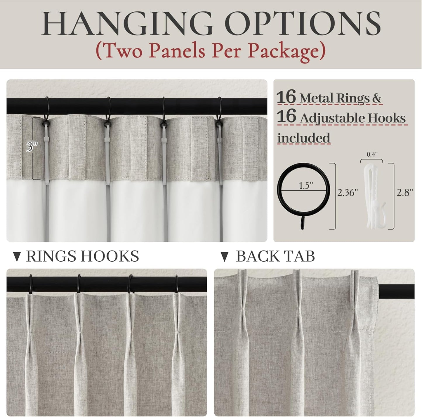 Natural Melange Pleat Room Darkening Curtains 84 Inch Length 2 Panels Set for Living Room, Linen Look Memory Trained Pinch Pleated Bedroom Drapes Thermal 84 Inch Blackout Curtain 40"Wx84"Lx2Panels