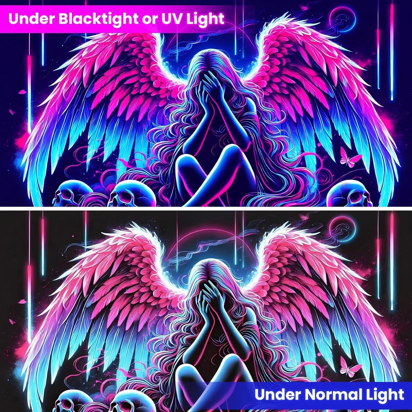 Blacklight Tapestry,WingTapestry Glow In The Dark,UV Reactive Black Light Upright Posters Wall Hanging for Bedroom Dorm Living Room Backdrop Decor (wing1, 59L" x 51W")