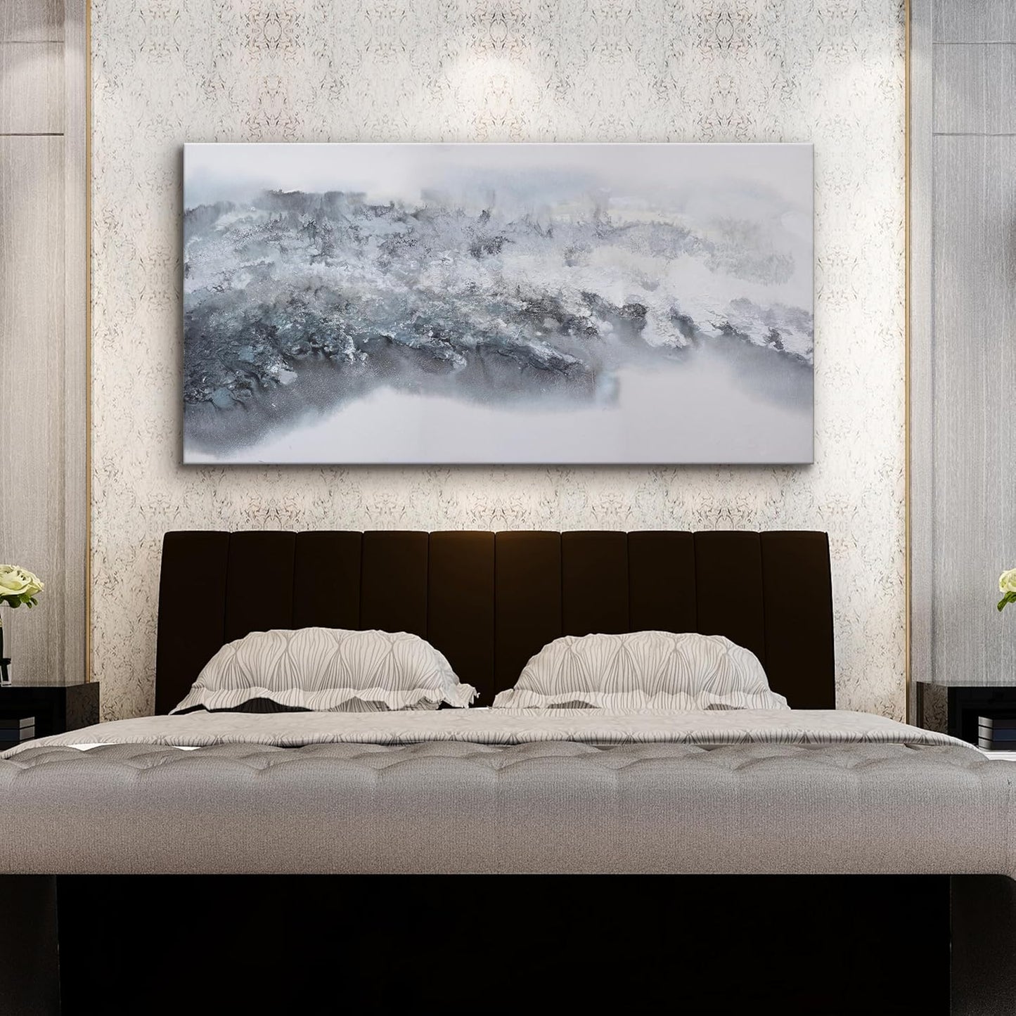 Grey And White Wall Paintings Abstract Wall Decorations Canvas Prints Poster Wall Art 24”x48" Home Decor Grey Artwork Painting Pictures for Living Room Dinning Room