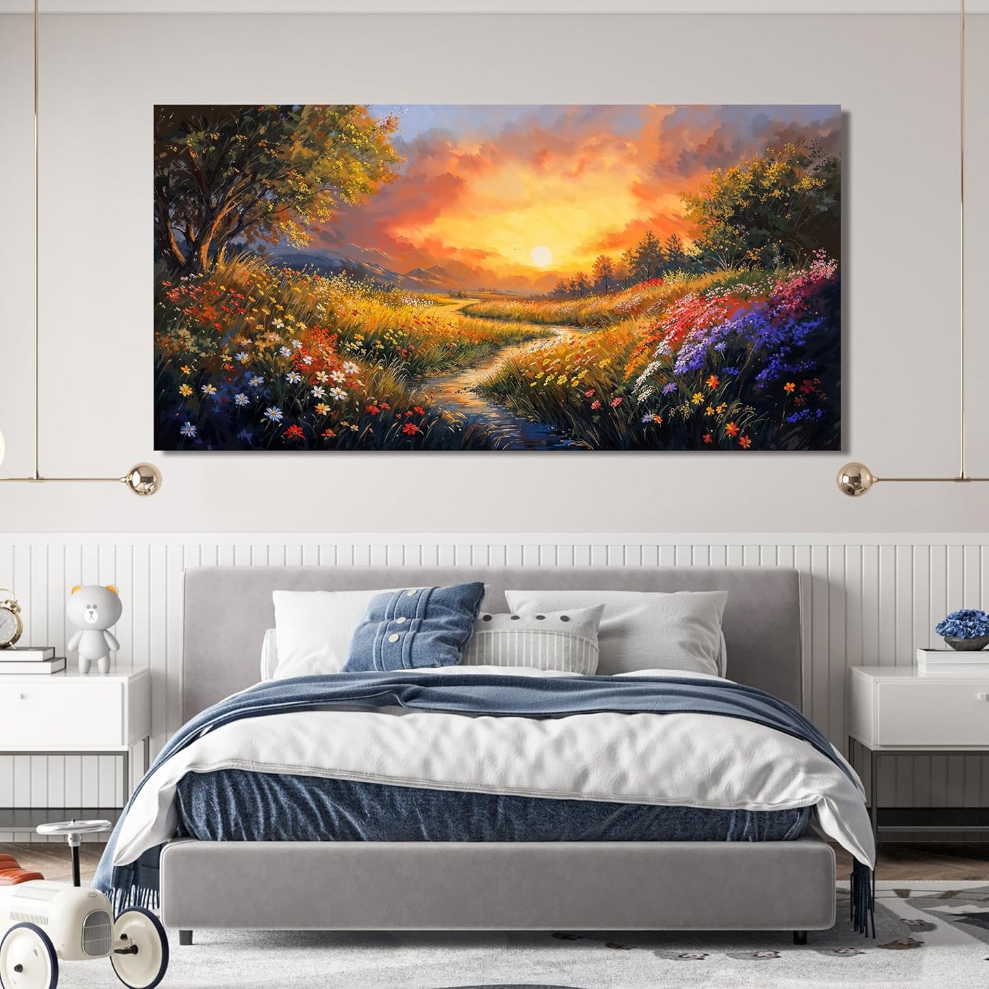 Canvas Wall Art Decor Oversized Wall Art Pictures for Living Room Large Vintage Landscape Wall Art Prints Canvas Art Wall Decor Wildflower River Artwork for Walls Bedroom Home Wall Art Decor 29" X 58"
