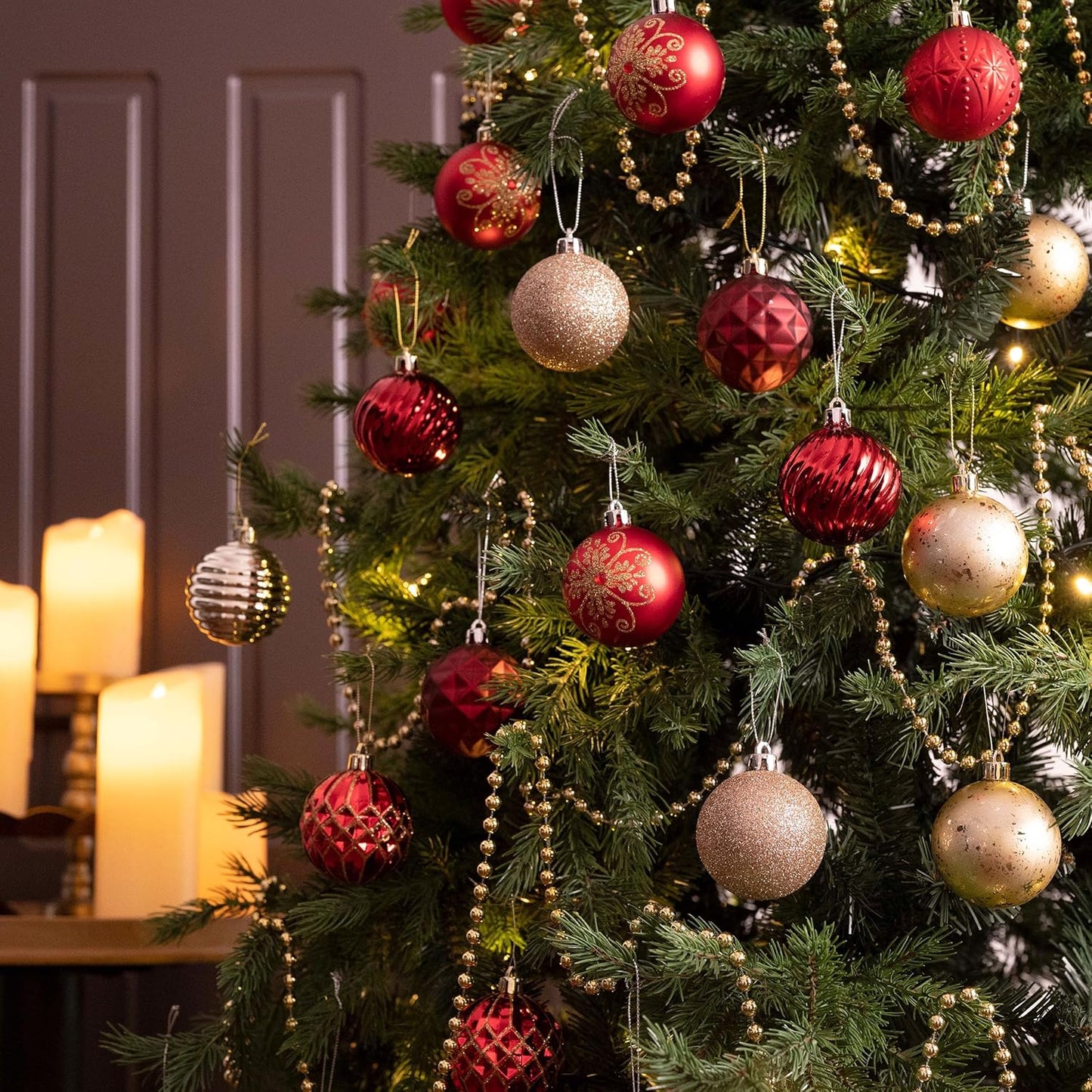 Valery Madelyn Christmas Ornaments Tree Decorations Set for Fall Halloween, 24ct Burgundy Red Gold Shatterproof Ball Ornaments, 2.36" Hanging Ornament Bulk for Xmas Holiday Party Decor