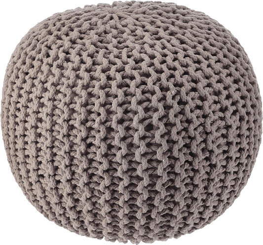 REDEARTH Round Pouf Foot Stool Bean Bag Ottoman - Hand Knitted Boho Pouffe - Home Decor Poof - Stuffed Foot Rest for Living Room - Nursery - Bedroom - Patio (19.5"x19.5"x14") - Taupe