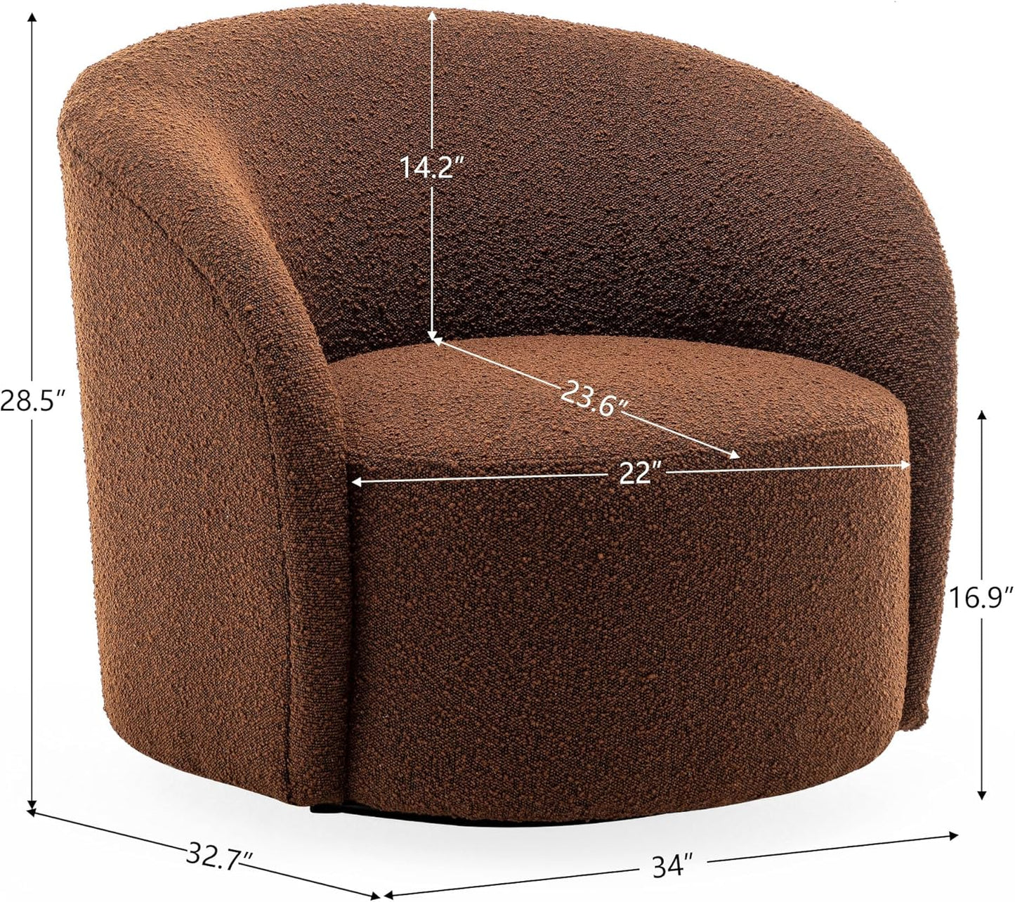 KINWELL 34" W Mid Century Modern Swivel Barrel Chair, Round Upholstered Boucle Swivel Accent Chairs, No Assembly Sofa Chair for Living Room Bedroom Reading Apartment Lounge Nursery