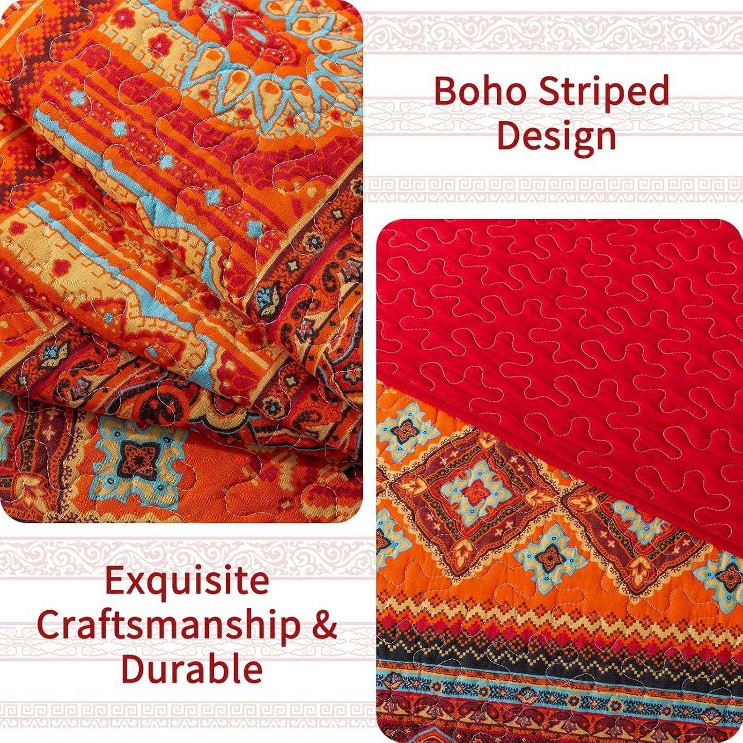 VAPUTAR Cotton Quilt Twin Size Bedding Set - 2 Pieces Twin Quilt Bedding Set, Boho Twin Size Quilts, Lightweight Reversible Coverlets Bedspreads for Farmhouse Bedroom (Red/Orange)