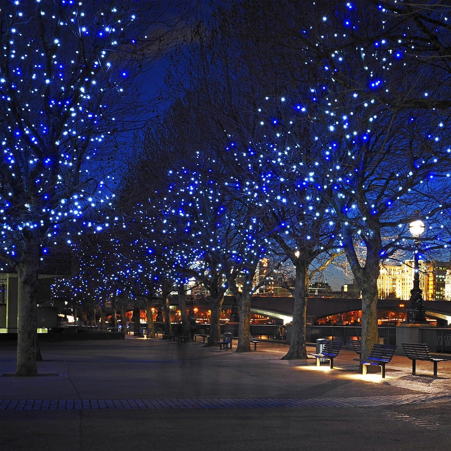 2-Pack 200 LED Solar Fairy Lights Outdoor, Upgraded Oversize Lamp Beads & Super Bright Solar String Lights Outoor, 8 Modes Solar Lights for Garden Patio Decorations（Blue&White）