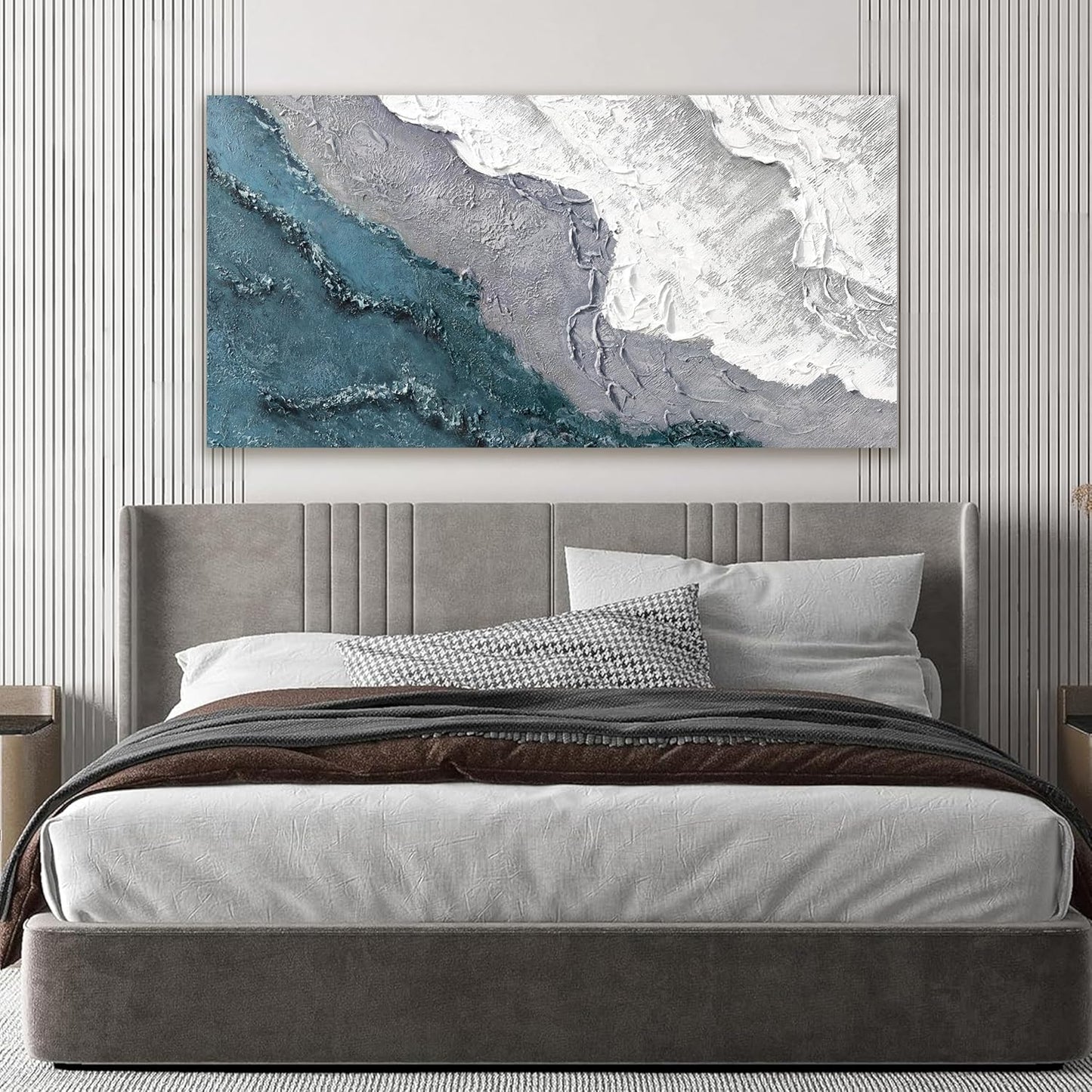 Abstract Wall Art Decor Modern Blue White Wall Art Prints Abstract Canvas Art Wall Decor Coastal Minimalist Wall Art Decorations Canvas Wave Artwork for Walls Bedroom Office Wall Art Decor 20" X 40"