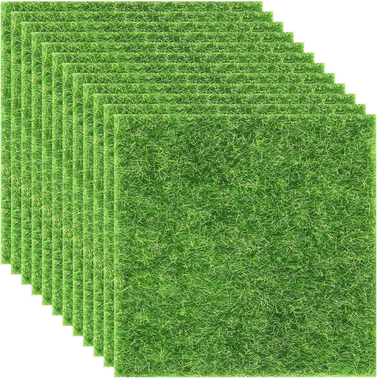 Elcoho 12 Pieces Fake Grass for Crafts Fairy Garden 6 x 6 Inches Artificial Garden Grass for Miniature Ornament Dollhouse DIY Decoration