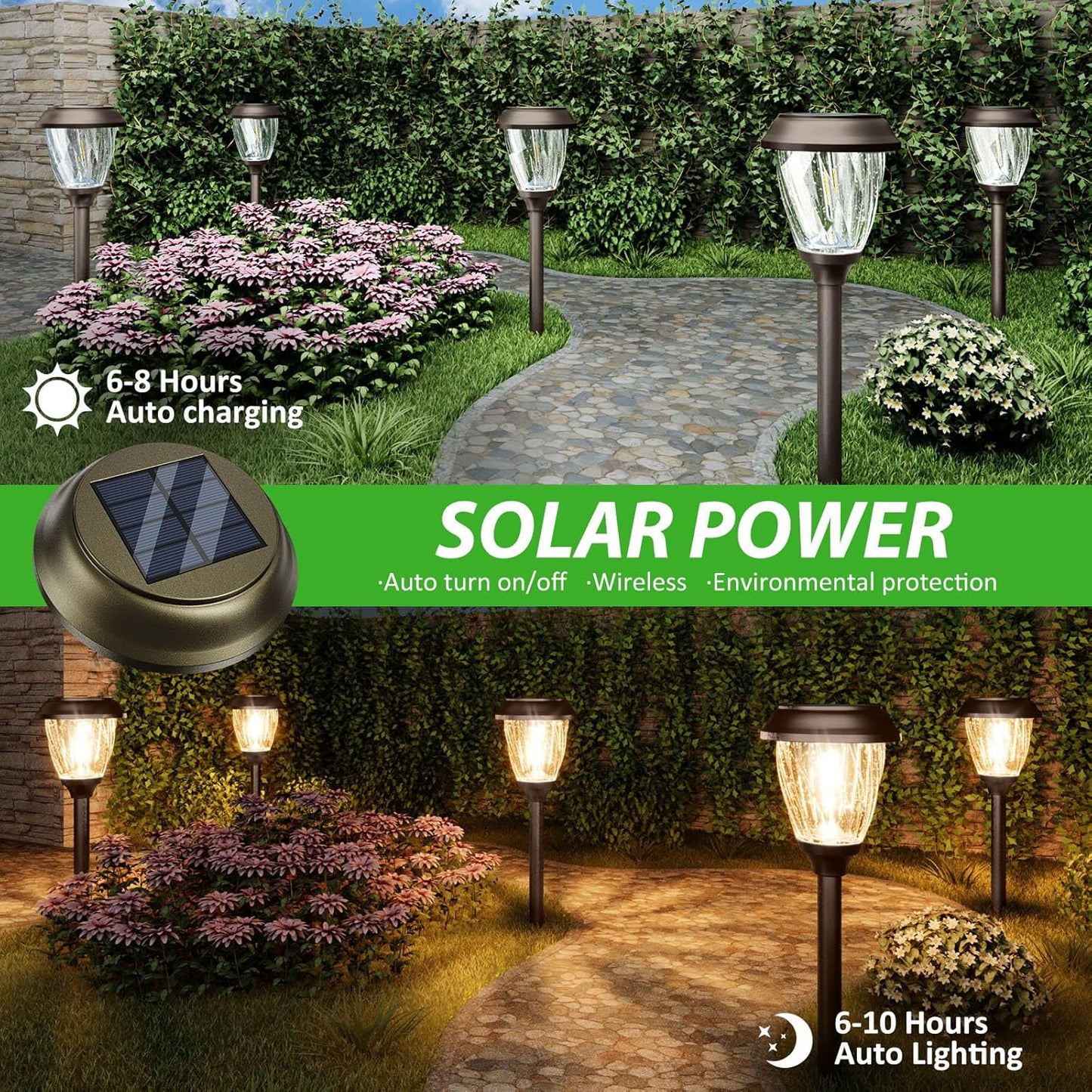 XMCOSY+ Solar Lights Pathway Outdoor - 2 LED Modes 10/25 LM Solar Powered Yard Garden Lighting, Waterproof IP65 Glass Stainless Steel Landscape Lights for Driveway Walkway Sidewalk Decor (Warm White)