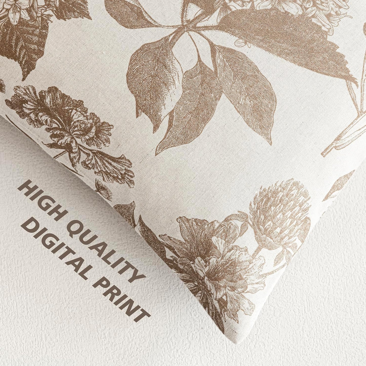 Foindtower Set of 2 Linen Floral Throw Pillow Covers Neutral Vintage Print Decorative Cushion Covers Farmhouse Boho Home Decor for Sofa Chair Couch Bedroom Living Room Outdoor,24×24 Inch,Light Brown