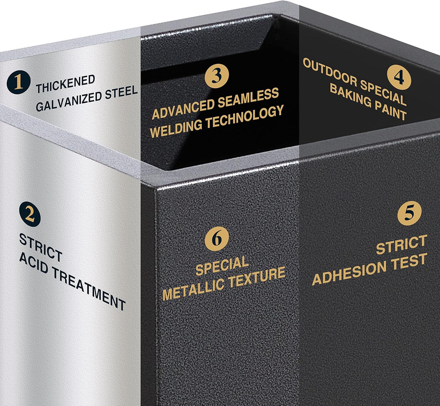 Metallic Heavy Tall Outdoor/Indoor Planter Box, Seamless Metal Planter, Rectangular, 14”Lx14”Wx30”H, 25 Pounds, Dark Gray, No Assembly, 1 Pack