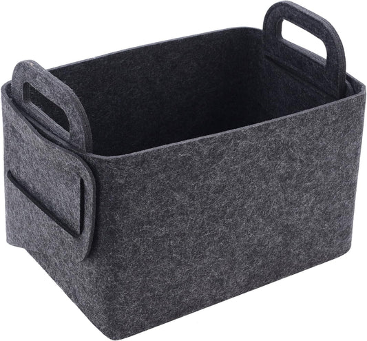 Minoisome Storage Basket Felt Storage Bin Collapsible& Convenient Box Organizer with Carry Handles for Office Bedroom Closet Babies Nursery Toys Laundry (Dark grey, 15.7inch（L）×11inch（W）×10inch（H）)