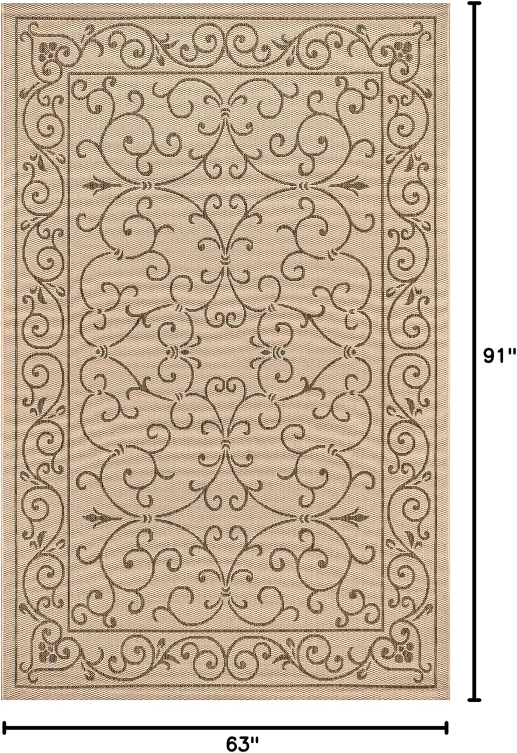 JONATHAN Y Vintage Filigree Indoor Outdoor Area Rug 5X8 Beige/Brown, Charleston Textured Weave for Backyard, Patio, Porch, Easy-Cleaning, High Traffic, Pet-Friendly, Non-Shedding (SMB106A-5)