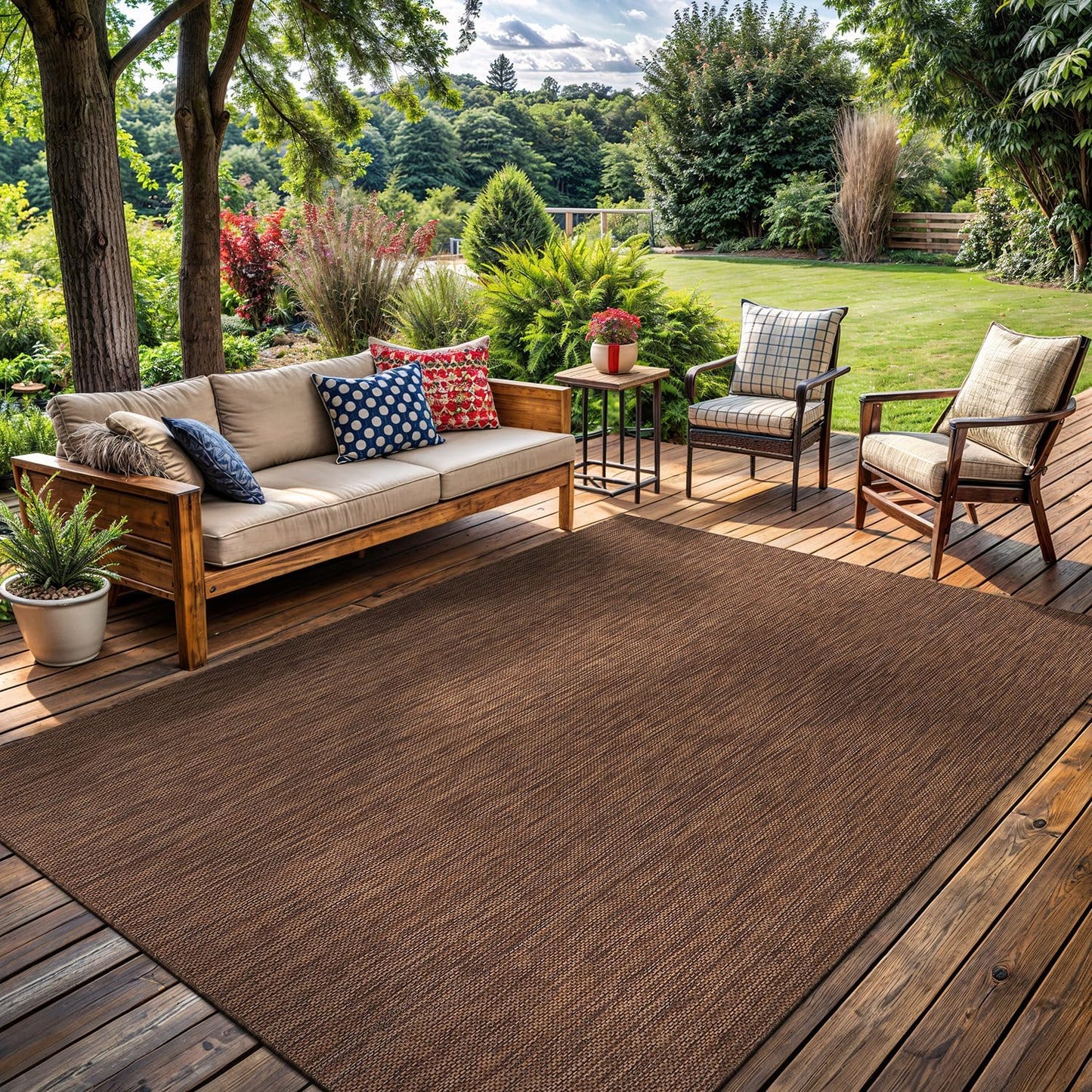 Washable Indoor Outdoor Rug Weather Resistant Carpet Modern Solid for Porch Deck Balcony Backyard Patio Rug 5x7 Gold Brown