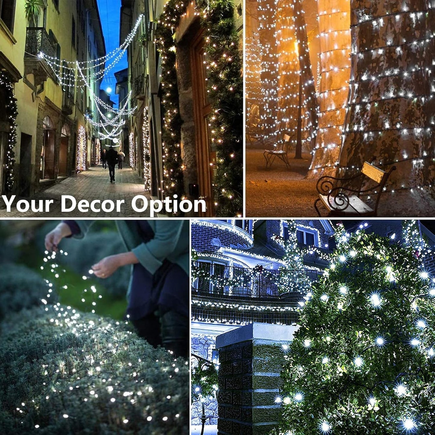Joomer Solar Christmas Lights Outdoor 4 Pack Total 156FT 400LED 8 Lighting Modes Solar String Lights Waterproof Fairy Tree Lights for Garden Yard Patio Christmas Decoration (White)