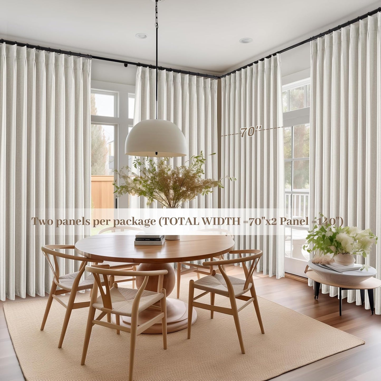 Curtains 70 Inches Wide Thick Linen Pleat Curtain 2 Panels Set for Sliding Glass Doors, Birch Neutral Pinch Pleated Blackout Bedroom Curtains with Hooks Rings & Ceiling to Floor Windows (70"Wx90"L)