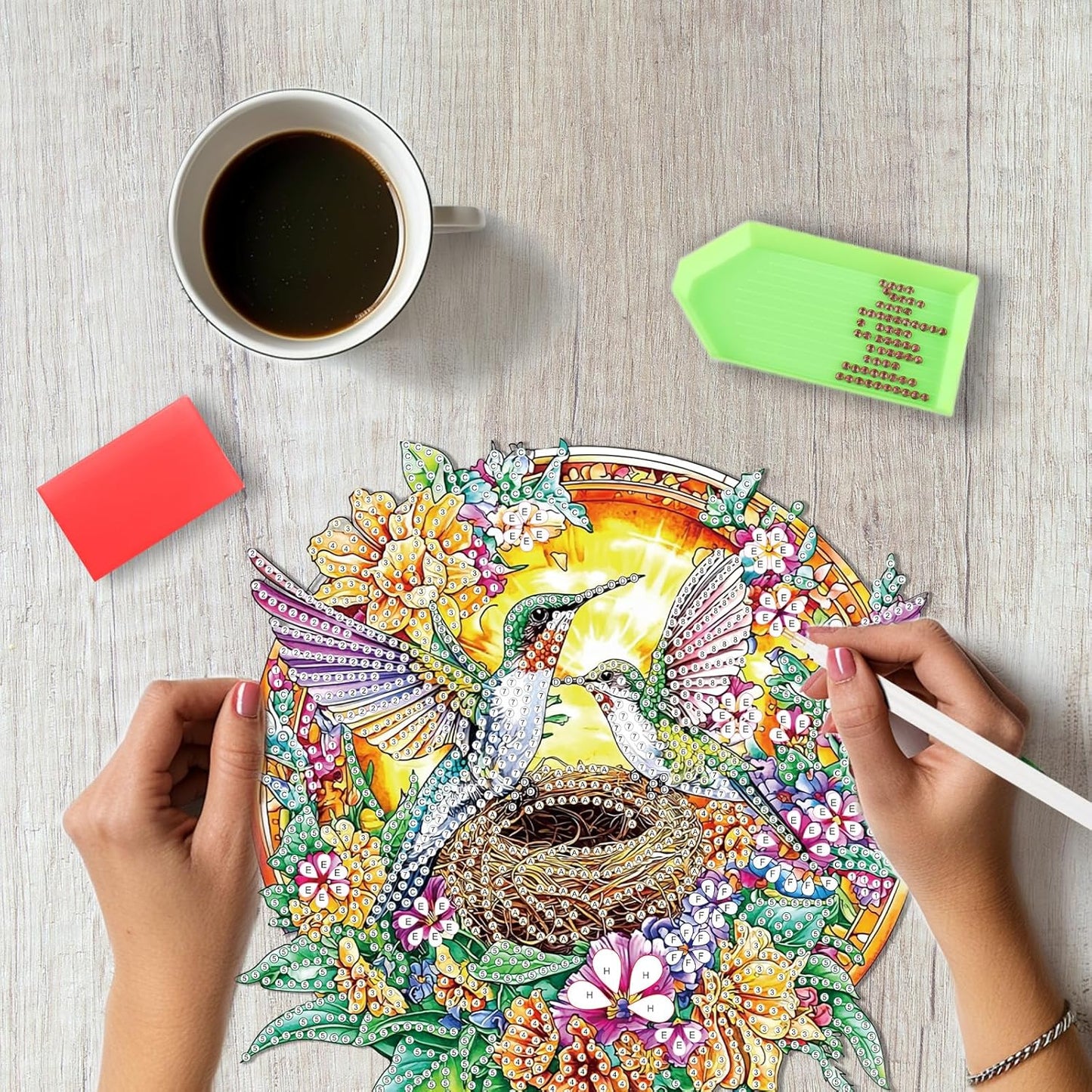 SENQAO Hummingbird Diamond Art Hanging Kit for Adult, Special Shaped Rhinestone, Double Sided DIY Acrylic Diamond Art Painting Window Pendants Home Garden Wall Hanging Kits Hanging Ornament