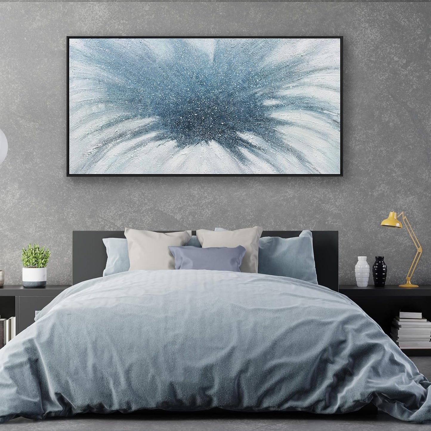 Wall Art Abstract Art Framed Canvas Paintings Blue and White Fantasy Modern Artwork Wall Decor for Living Room Bedroom Office Home Decoration 24"x48"