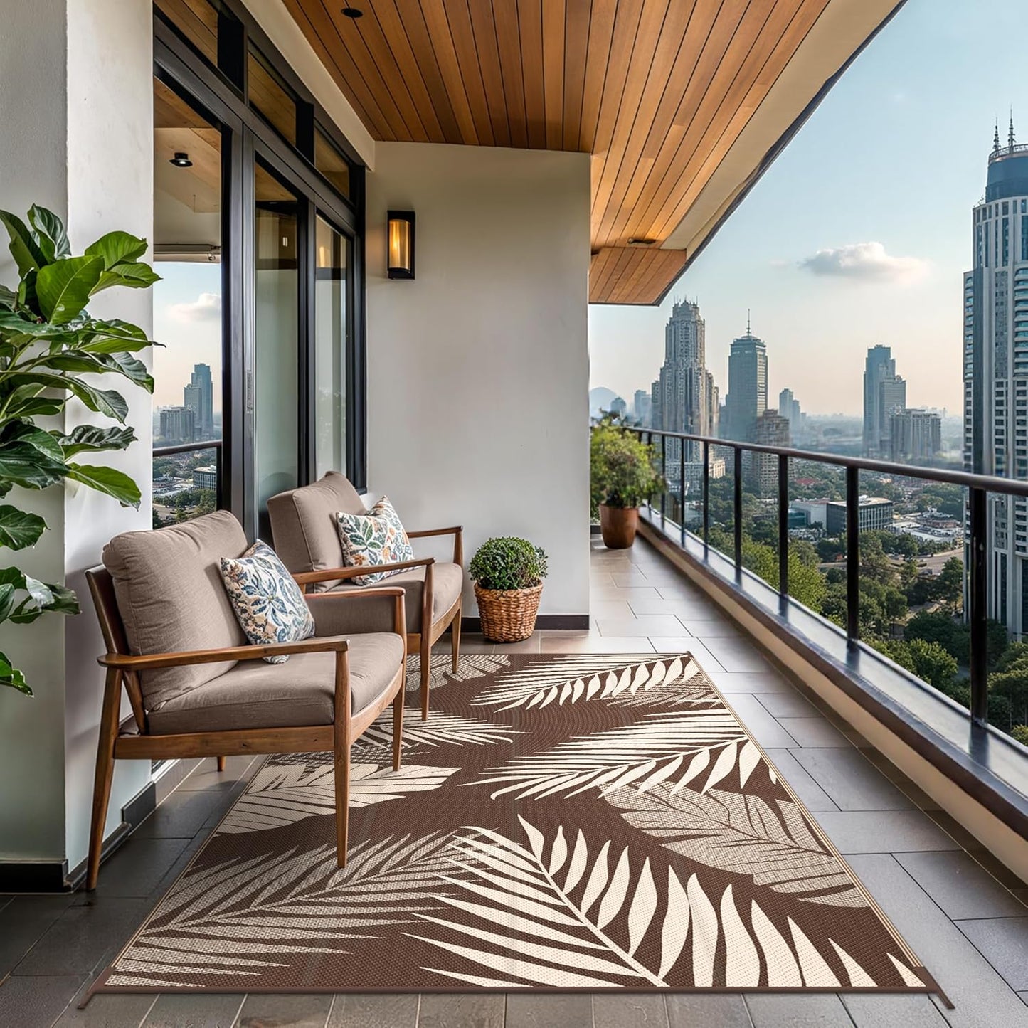 GENIMO Outdoor Rug 8' x 10' Waterproof for Patios Clearance, Reversible Outdoor Plastic Straw Camping Rug Carpet, Large Area Rugs Mats for RV, Camper, Deck, Balcony, Porch, Beach, Picnic, Coffee&Beige