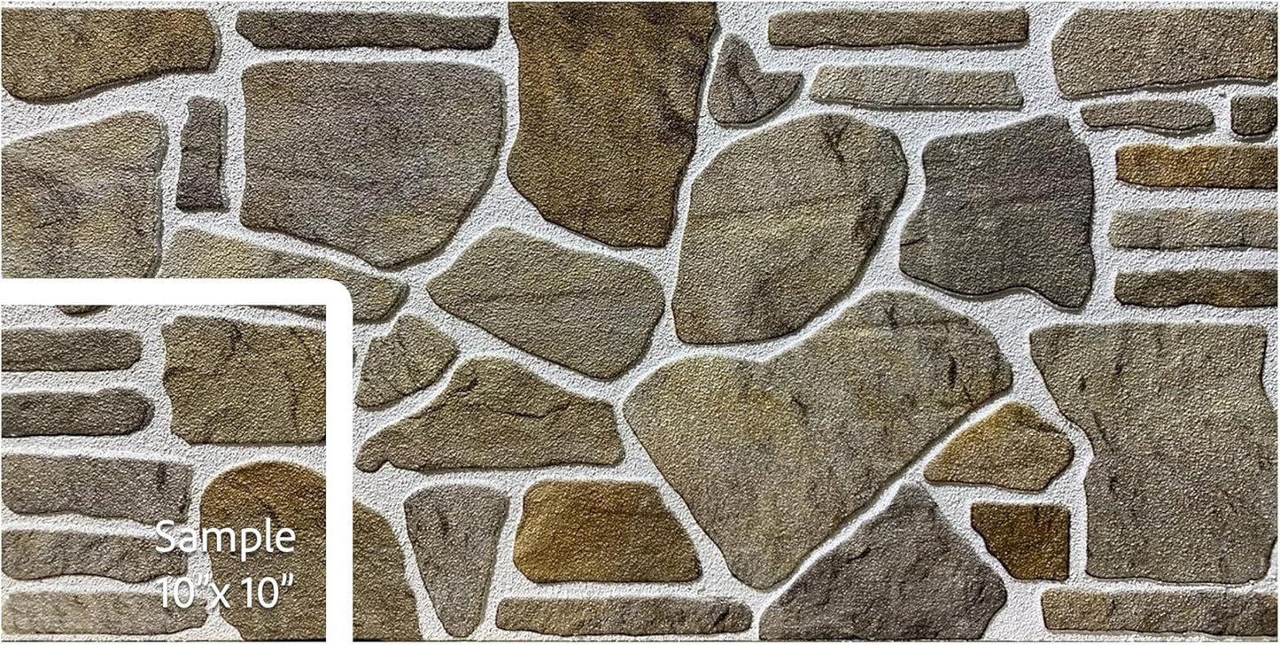Dundee Deco 3D Wall Panels - Cladding Grey Caramel White Stone Look Wall Paneling, Styrofoam Facing for Interior and Exterior Applications, DIY, Sample, Size 10 x 10 in.