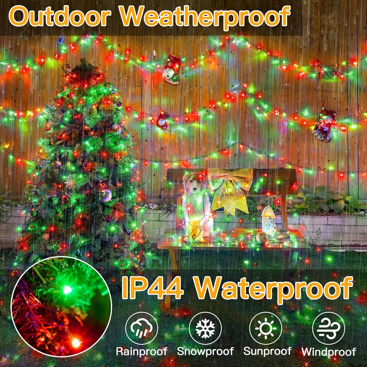 Ollny Christmas Lights, 500LED 164FT Long Christmas Tree Lights with 8 Modes Remote Timer IP44 Waterproof, Outdoor Christmas Lights for Tree House Yard Outside Xmas Decorations (Red+Green)