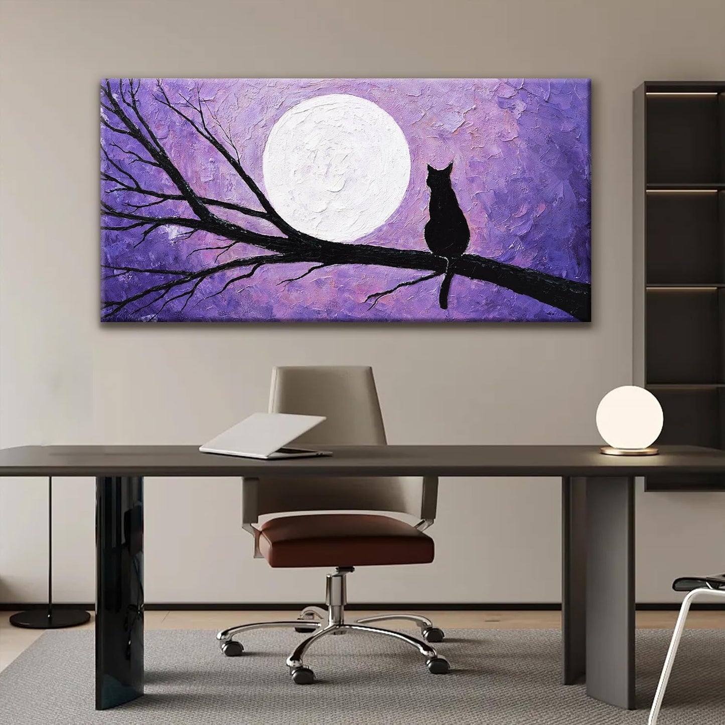 QSQ Cat Wall Art Prints Painting Canvas Art Wall Decor Funny Monet Cat Under The Moonlight Abstract Wall Art Posters Picture For Bedroom Living Room Office Home Decor 24" × 48" Ready To Hang