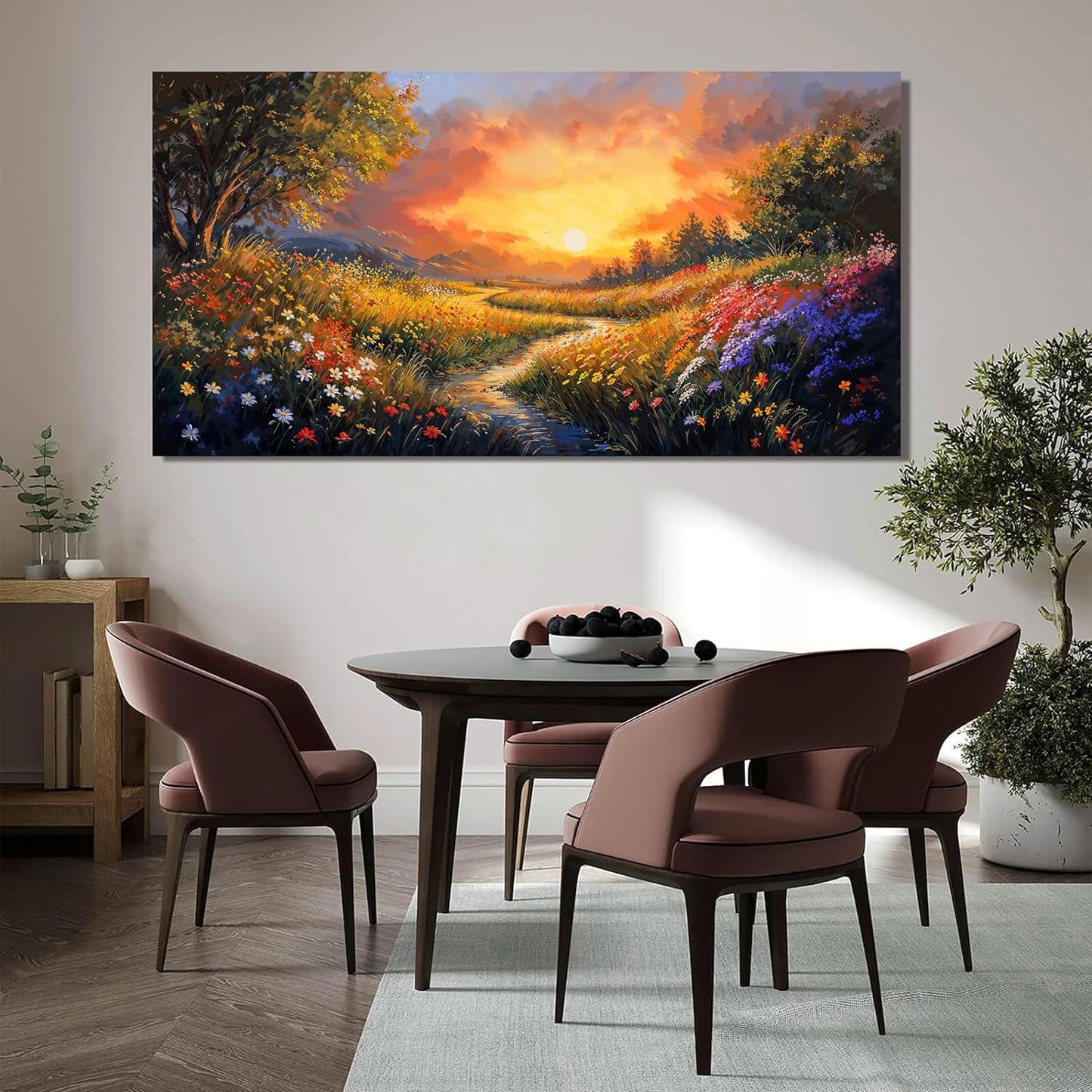 Canvas Wall Art Decor Wall Art Pictures for Living Room Large Vintage Landscape Wall Art Prints Canvas Art Wall Decor Wildflower River Artwork for Walls Bedroom Home Aesthetic Wall Art Decor 24" X 48"