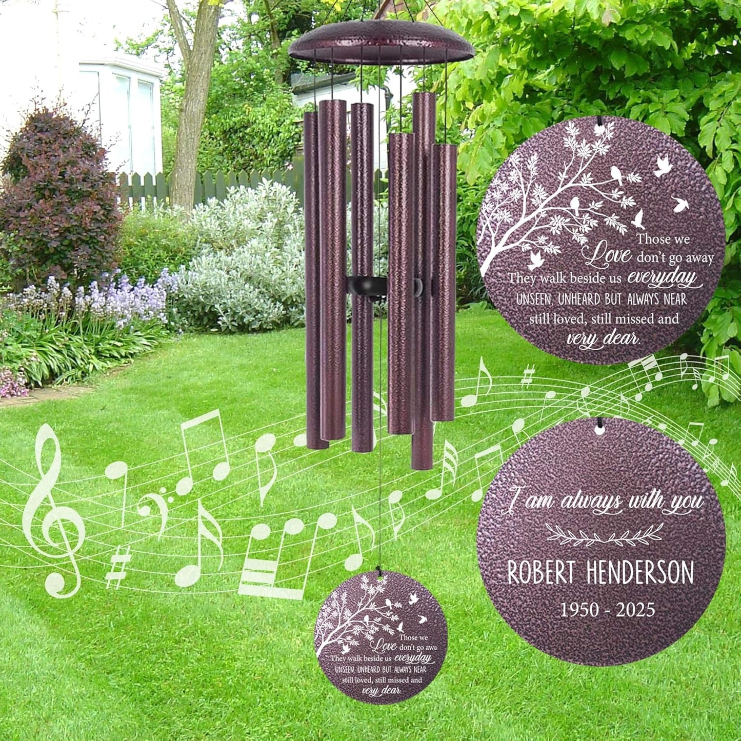 ASTARIN 36" Deep Tone Personalized Wind Chime Memorial, Tree of Life Custom Sympathy Gifts for Loss of Mom/Dad, Bird Remembrance Wind Chimes for Grieving Funeral Condolences(Produced in USA)