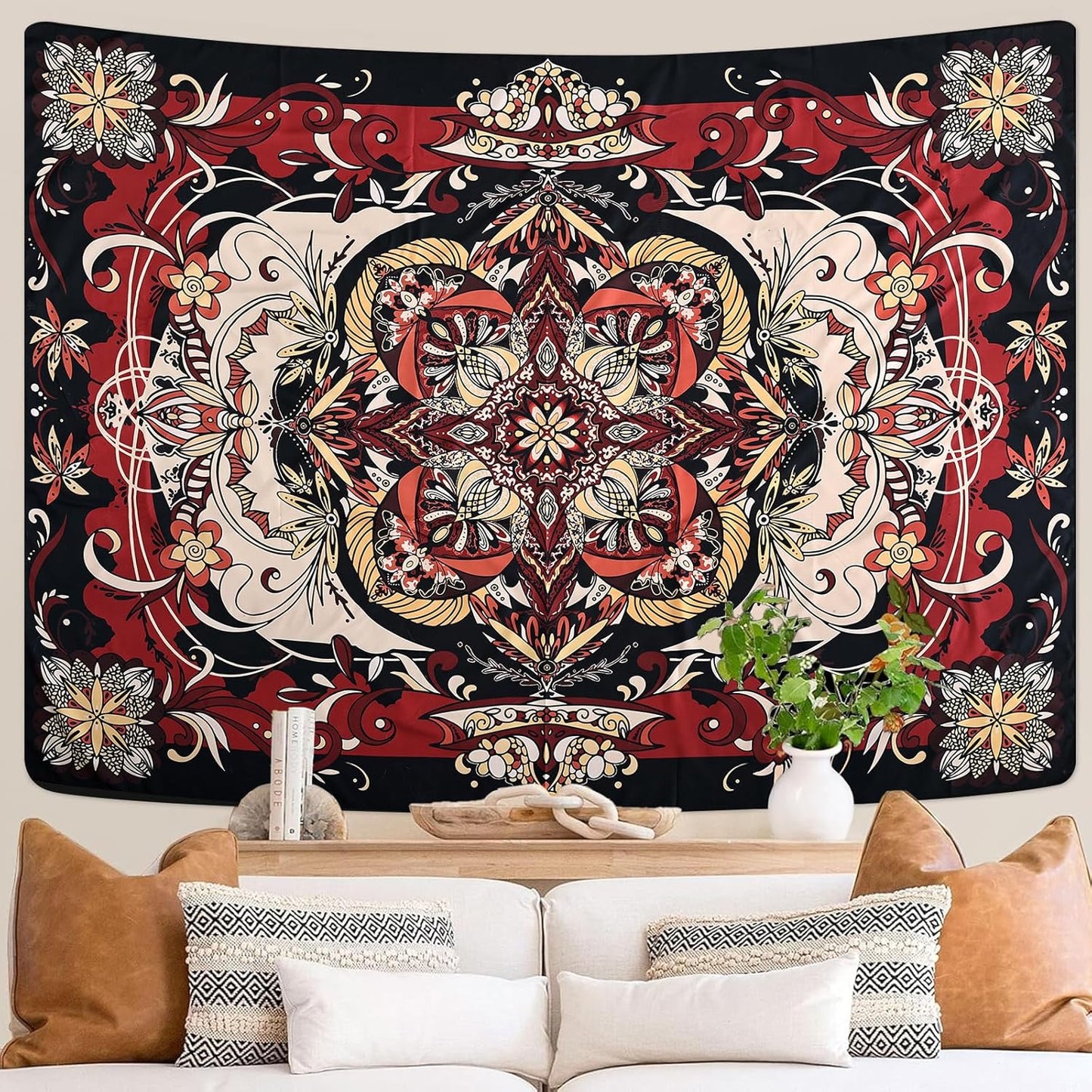 Mandala Tapestry - Moth Wall Hanging, UV Resistant, Machine Washable, Lightweight, Psychedelic Bedroom Aesthetic Decor for Bedroom, Living Room, Yoga Room - 47.64x35.43 Inch