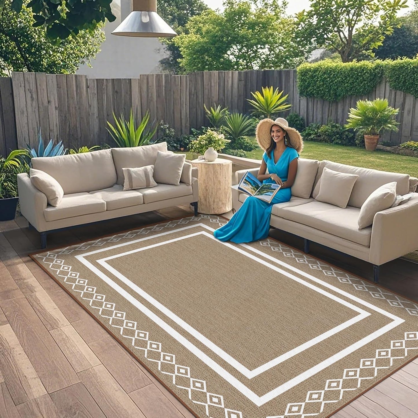 Outdoor Patio Rug, Outside Rectangular Carpet, Moroccan Geometric Rugs, Washable Large Indoor Outdoor Rug 8x10 Mats for RV, Picnic, Backyard, Deck, Balcony, Porch, Beach