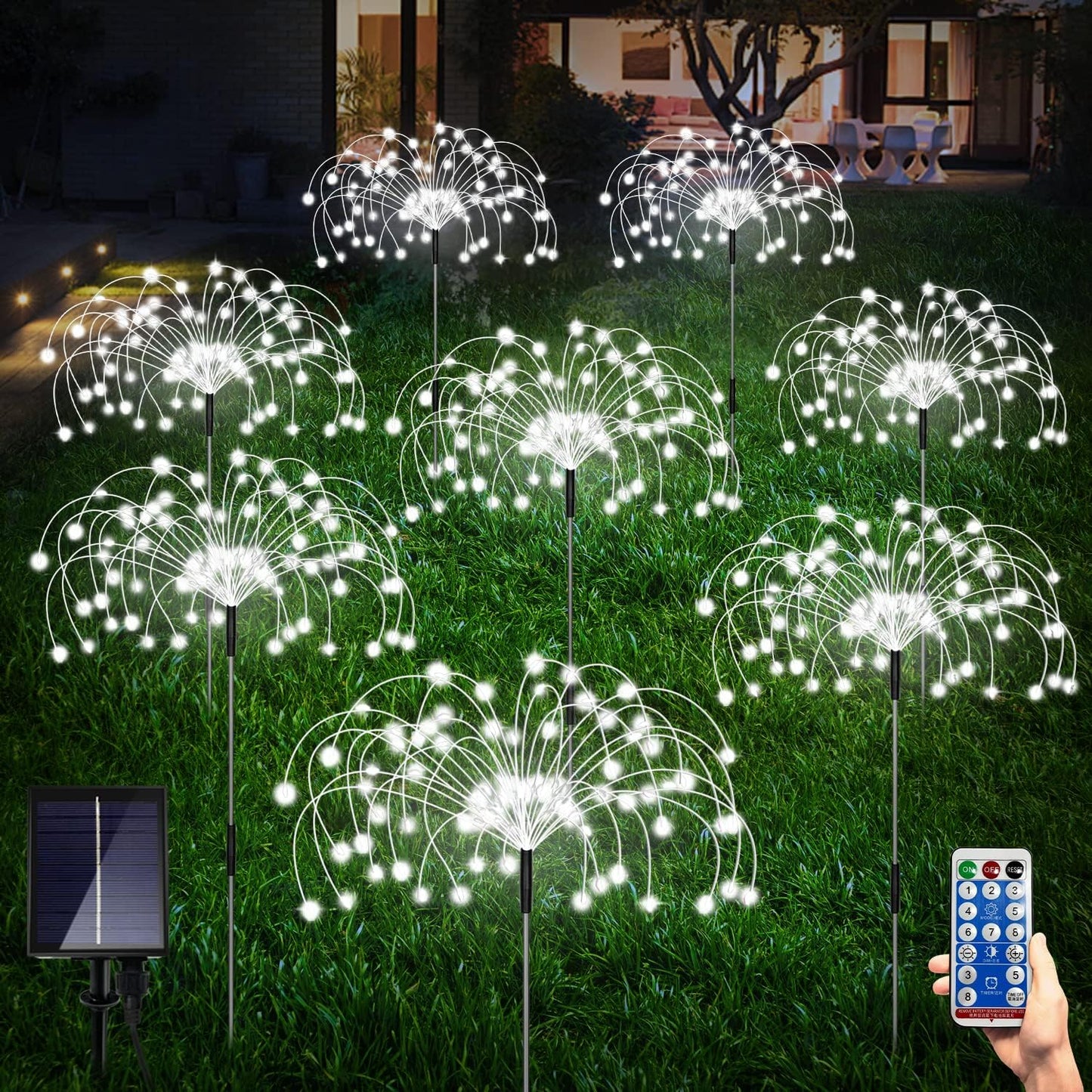 8 Pack Outdoor Solar Garden Lights, Firework Lights Solar Powered 8 Modes, Solar Landscape Lamp Outside Decor with Remote Control,120 LED Waterproof DIY String Lights for Yard Pathway Decoration