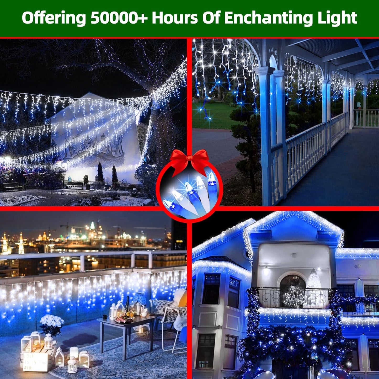 612 LED 60FT Icicle Christmas Lights - 136 Drops Waterproof 12 Modes Memory Timer, Outdoor Hanging Roof Lights for Eaves Gutter Xmas Tree Holiday Decorations Blue & White