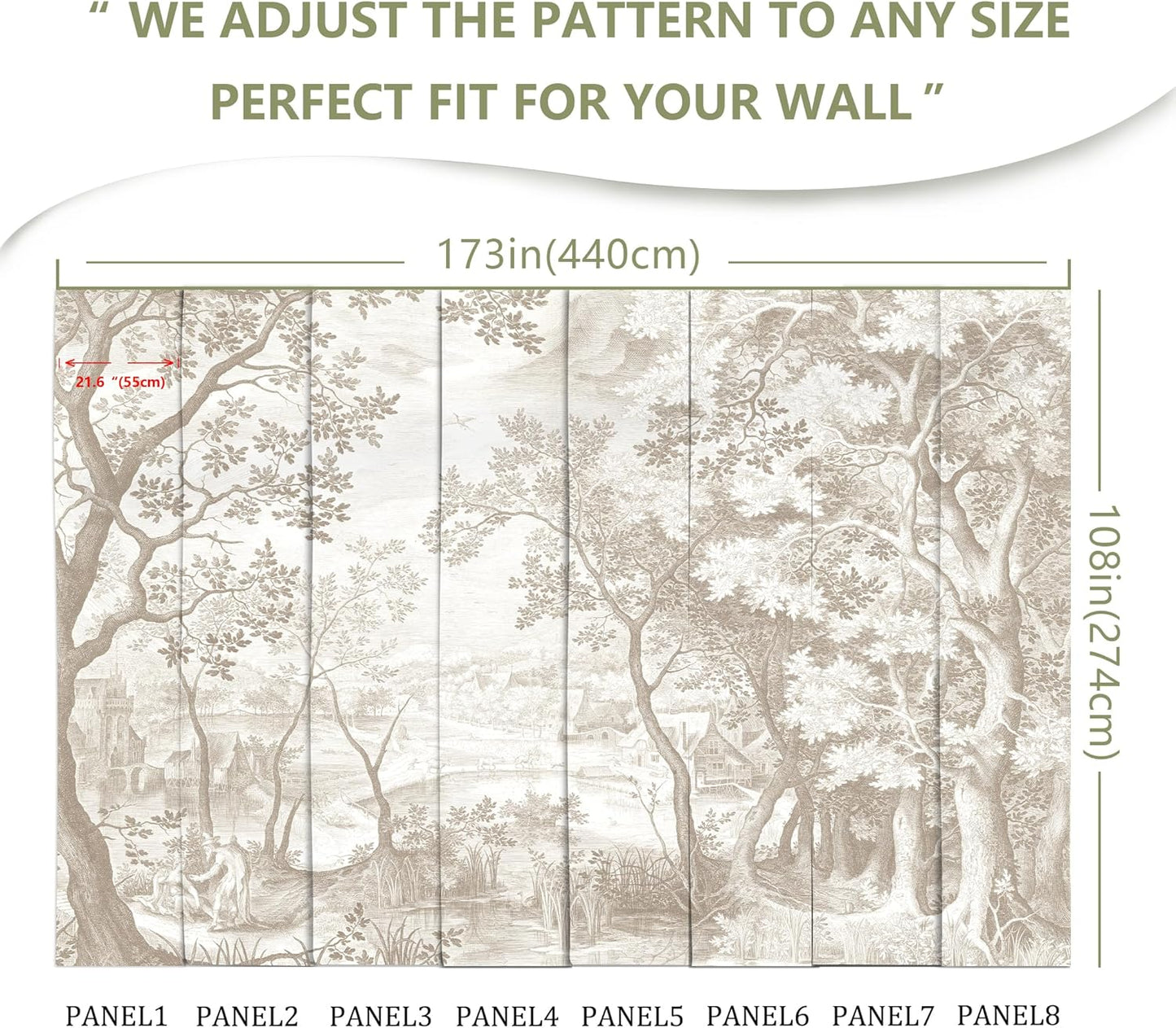Vintage Beige Forest Woodland Mural Wallpaper for Bedroom Living Room (Not Peel n' Stick)