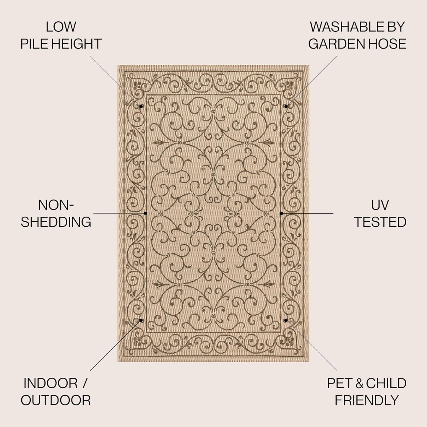 JONATHAN Y Vintage Filigree Indoor Outdoor Area Rug 9X12 Beige/Brown, Charleston Textured Weave for Backyard, Patio, Porch, Easy-Cleaning, High Traffic, Pet-Friendly, Non-Shedding (SMB106A-9)