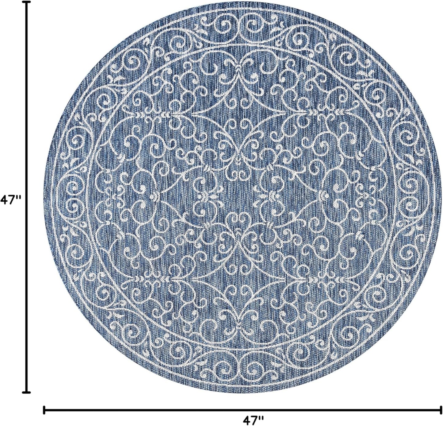 JONATHAN Y Vintage Filigree Indoor Outdoor Round Area Rug 4 Ft Navy/Gray, Charleston Textured Weave for Backyard, Patio, Porch, Easy-Cleaning, High Traffic, Pet-Friendly, Non-Shedding (SMB106D-4R)