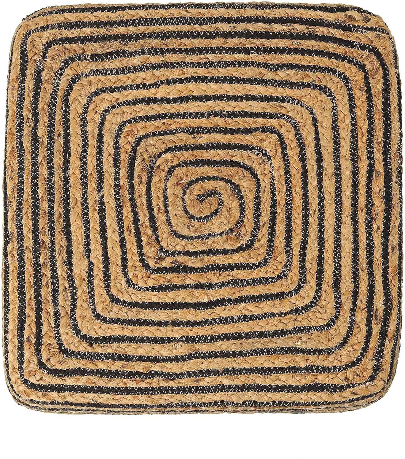 REDEARTH · Cube Pouf Foot Stool Ottoman - Jute Braided Pouffe Poof Accent Sitting Footrest for The Living Room, Bedroom, Nursery, Lounge 50% Jute 50% Cotton Set of 2 (14.5”x14.5”x16”; Natural Black)