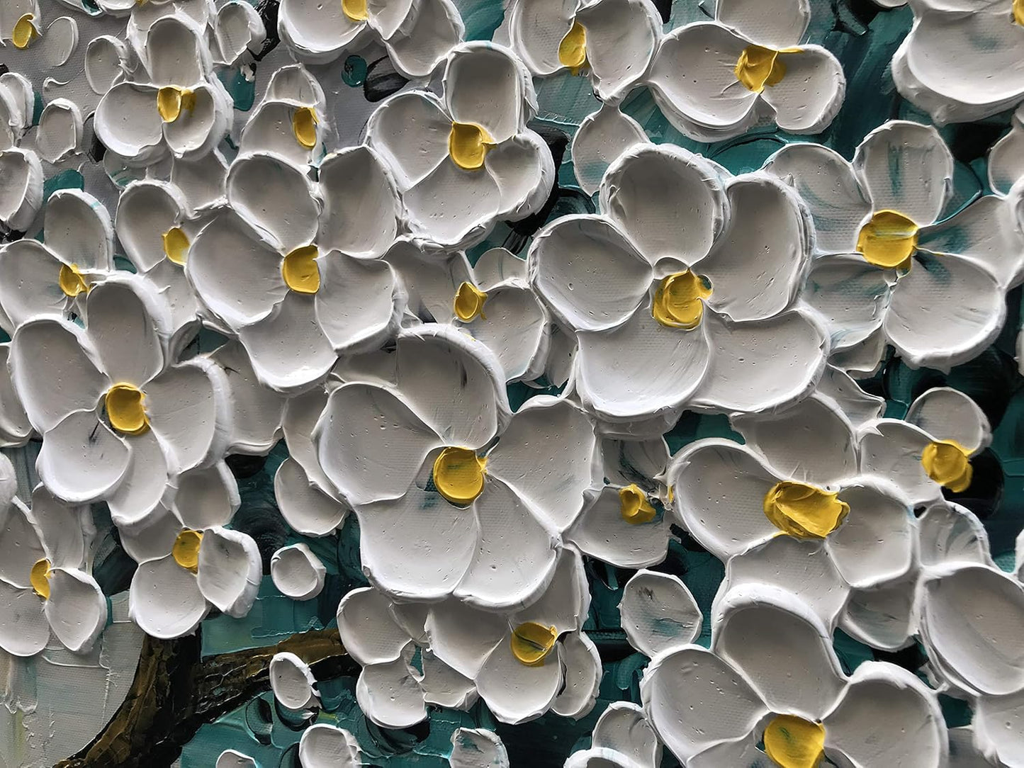 3D Abstract Art Oil Painting White Flower Tree Painting Textured Palette Knife White Flower Painting Modern Canvas Wall Art Home Decoration Home Painting (24x48 inches)