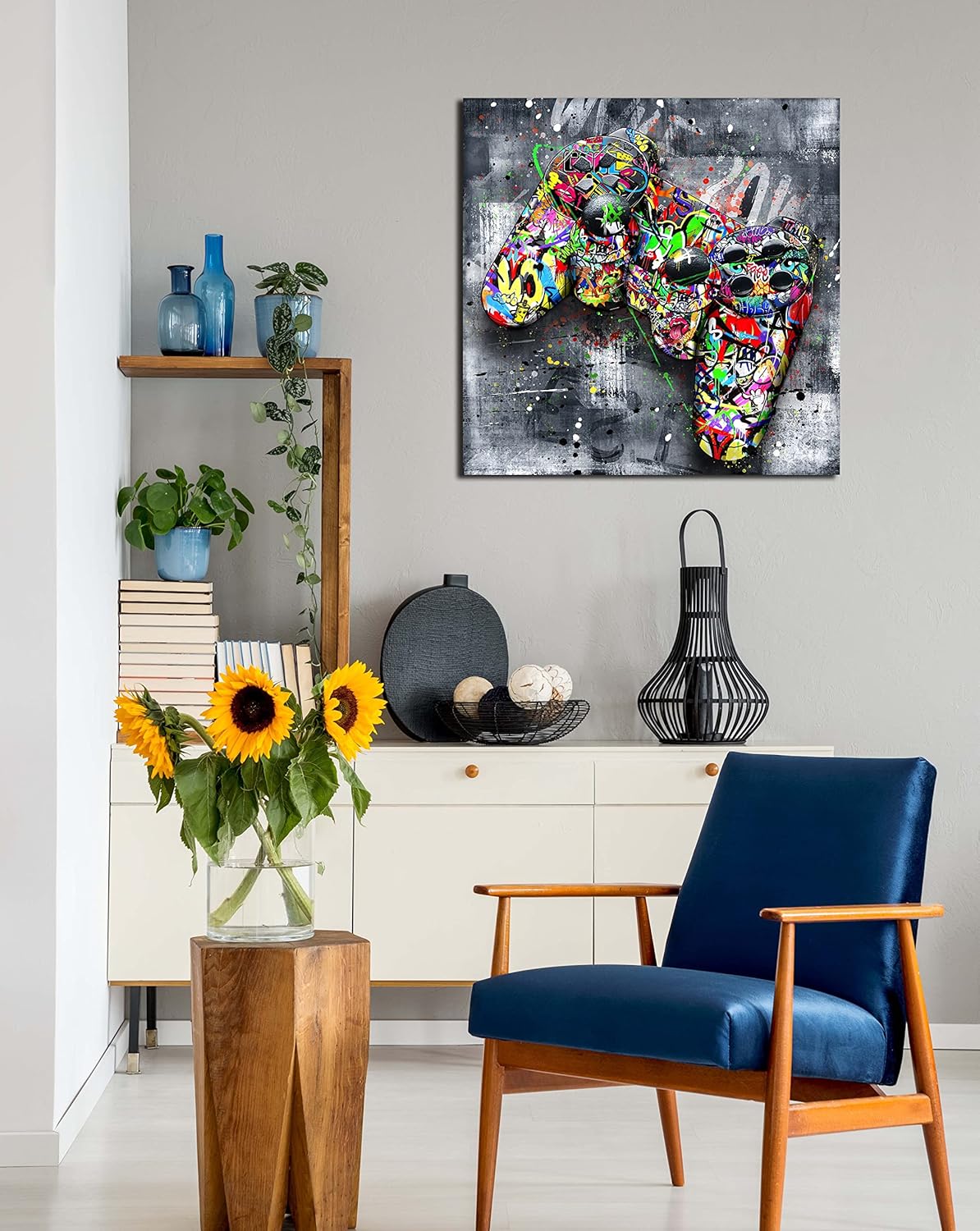 JKWALL77 Graffiti Gaming Wall-Art For Living Room Large Size - Room Decor For Teen Boys - Abstract Canvas Wall Art Ready To Hang Size 30" x 30"