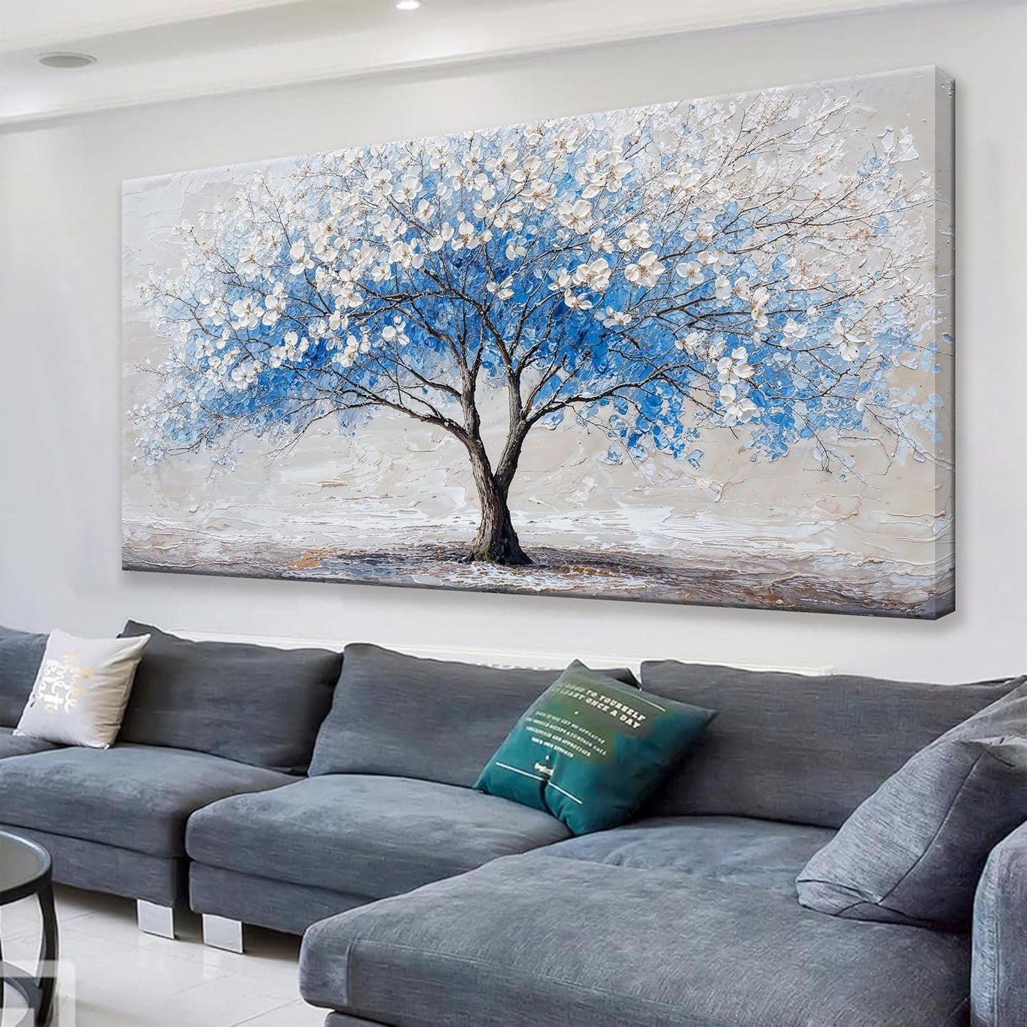 Suconvng Wall Art Blue Tree Of Life Modern Wall Artwork Canvas Art Wall Decor Pictures Painting Blue Tree Abstract Wall Decor For Living Room Bedroom Dining Room Home Office Artwork 24"×48"
