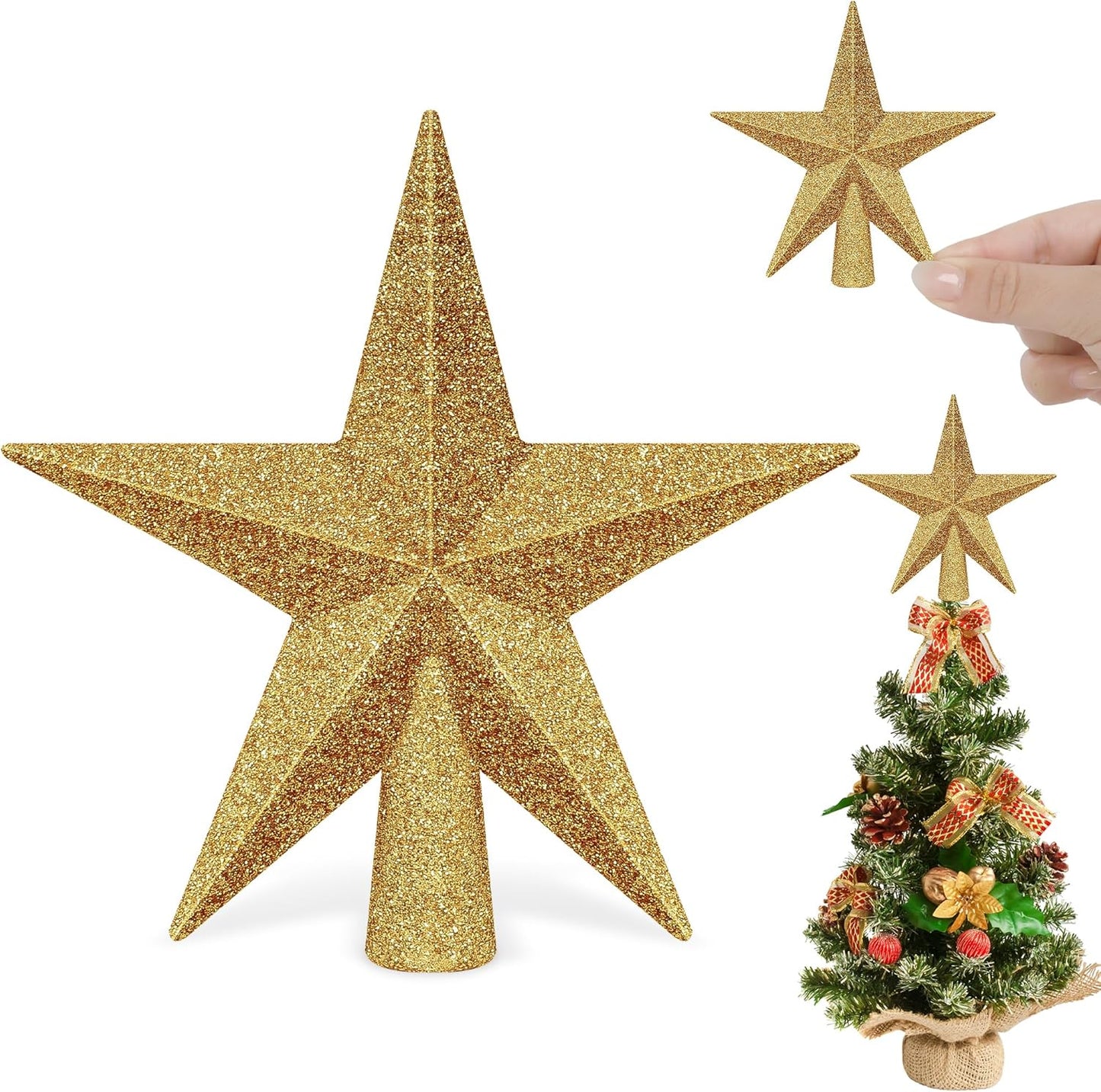 Christmas Tree Topper, 1PCS 4" Gold Glitter Star Tree Topper, 3D Xmas Shatter-Proof Mini Bethlehem Star Tree Topper Decorations, Waterproof Christmas Decor for Holiday Home Outdoor Ornament
