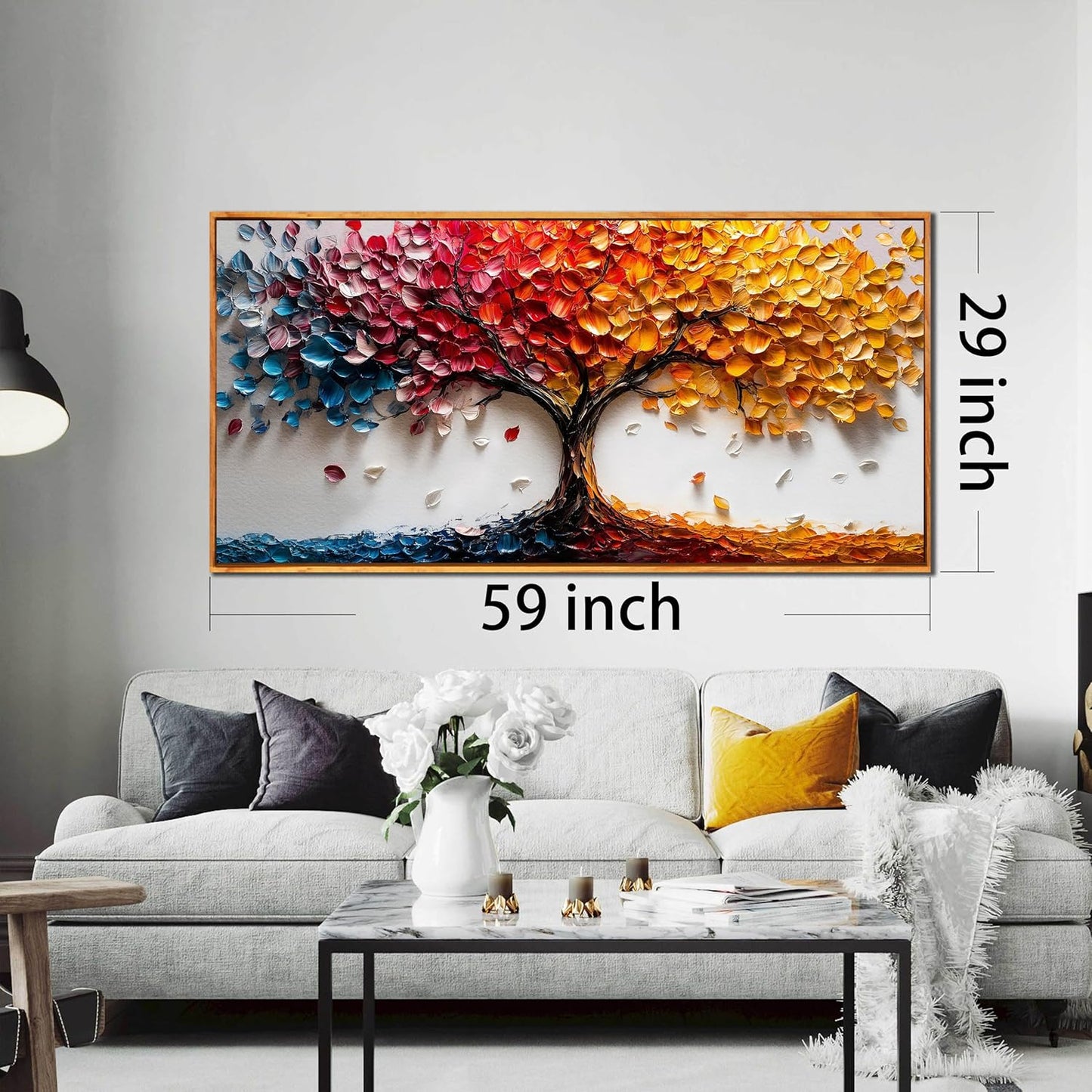 Tree of Life Poster for Office - Colorful Tree Wall Decor for Living Room - Wooden Framed Wall Art for Bedroom Size 29" x 59"