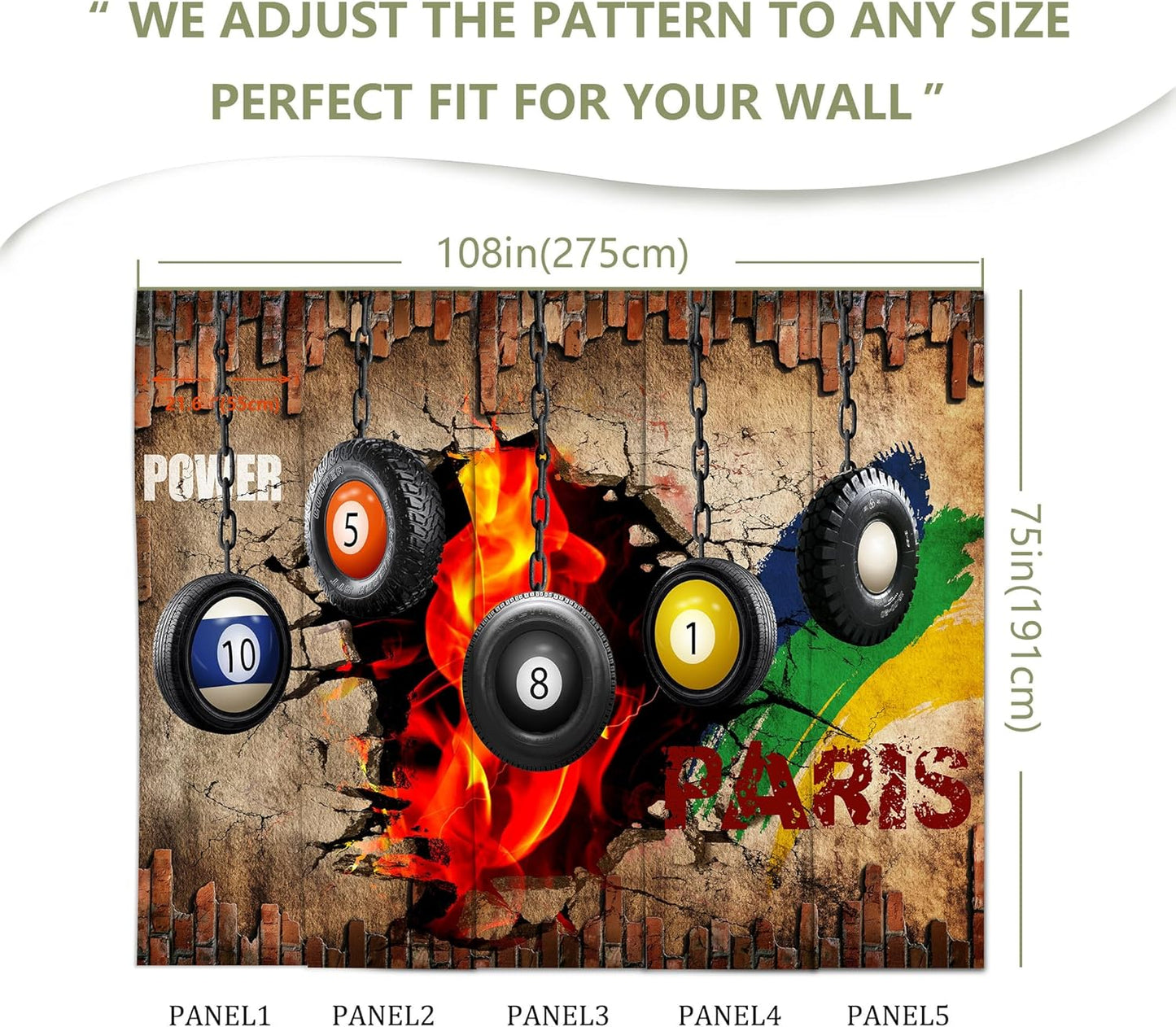 Industrial Wallpaper Billiard Tire Wall Mural for Pool Room(Not Peel and Stick)